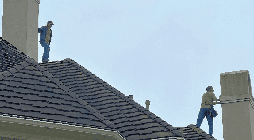 Woodlands Wildlife Elimination technicians on the roof of a home in Houston