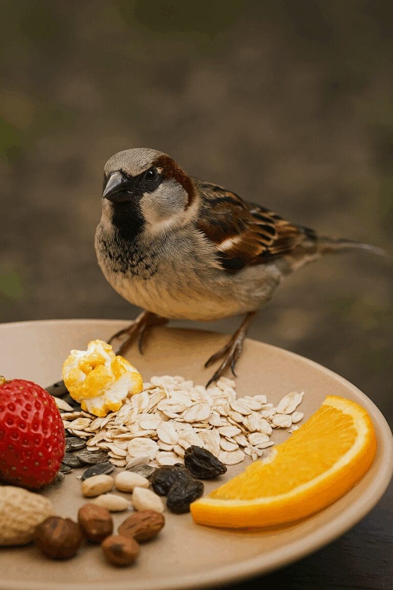A bird enjoying nuts and more